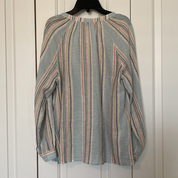 Rails Brielle striped tie front linen blend peasant blouse size small NWOT - Picture 2 of 2